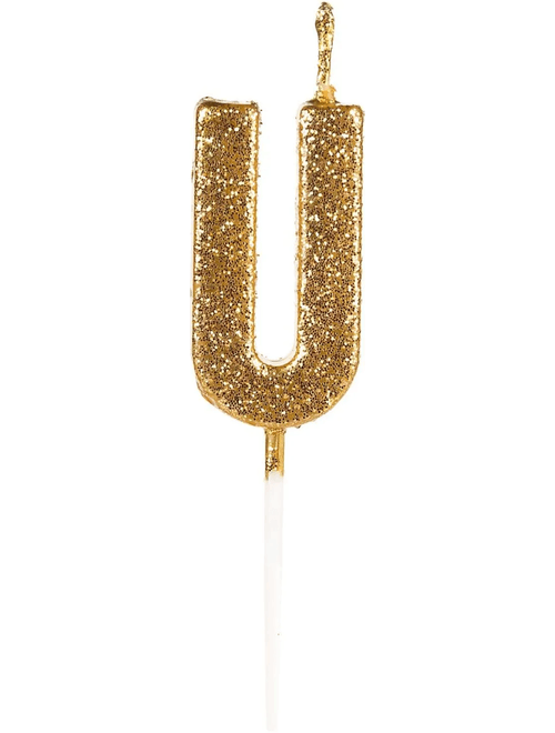 VELA PEQUENA COM GLITTER DOURADO LETRA U SILVER FESTAS