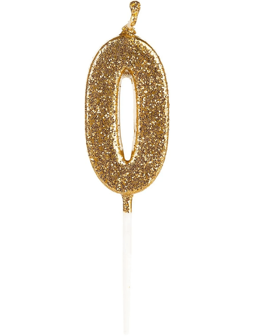 VELA PEQUENA COM GLITTER DOURADO LETRA O SILVER FESTAS