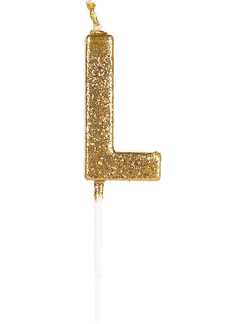 VELA PEQUENA COM GLITTER DOURADO LETRA L SILVER FESTAS