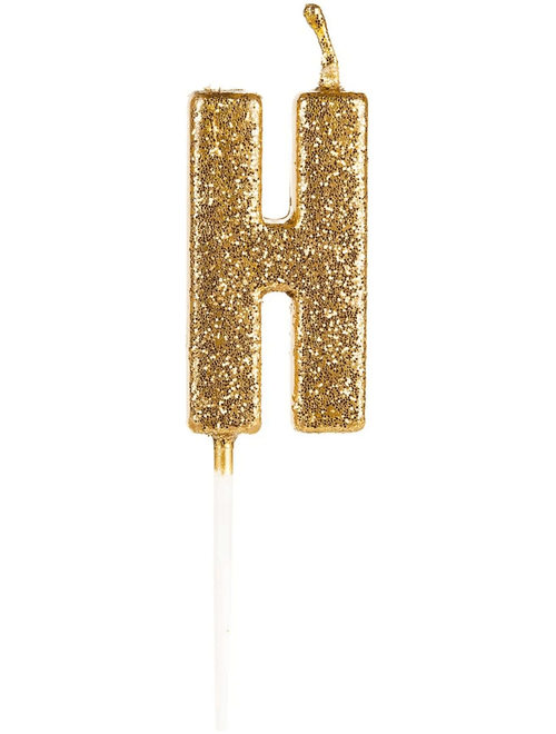 VELA PEQUENA COM GLITTER DOURADO LETRA H SILVER FESTAS