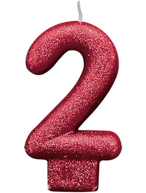 VELA COM GLITTER VERMELHO NUMERO 2 SILVER FESTAS