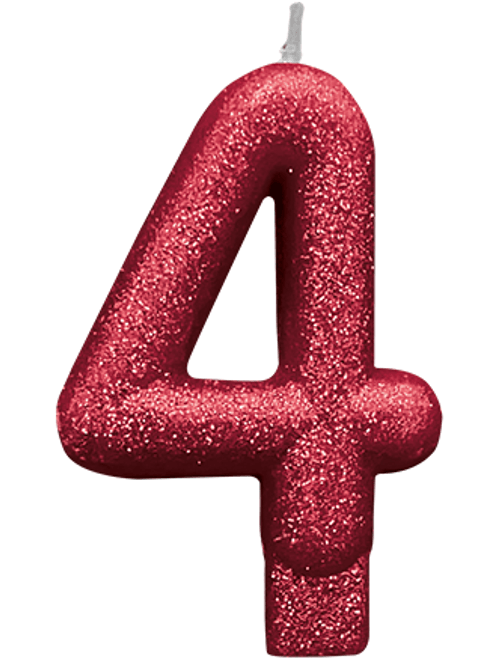 VELA COM GLITTER VERMELHO NUMERO 4 SILVER FESTAS