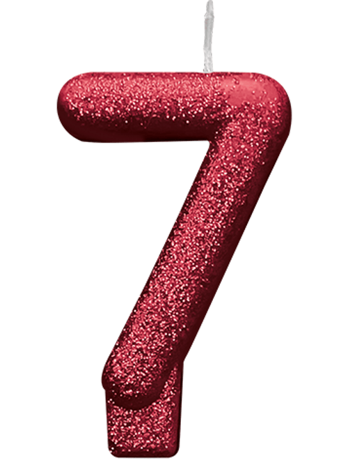 VELA COM GLITTER VERMELHO NUMERO 7 SILVER FESTAS