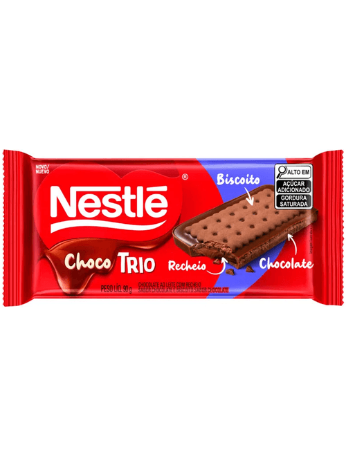 CHOCOLATE CHOCO TRIO COM RECHEIO SABOR CHOCOLATE CONTEM 12 UNIDADES DE 90G CADA NESTLE