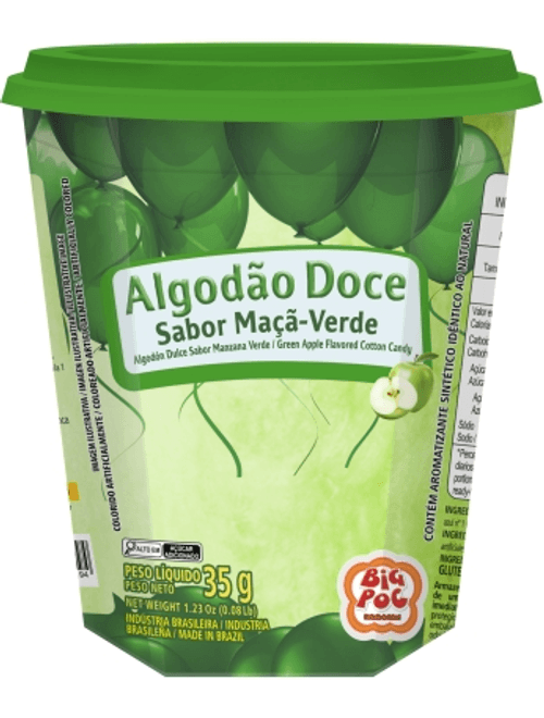 ALGODAO DOCE SABOR MACA-VERDE EM POTE 35G BIG POC