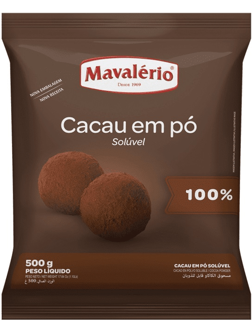 CACAU EM PO ALCALINO SEM ACUCAR 500G - MAVALERIO