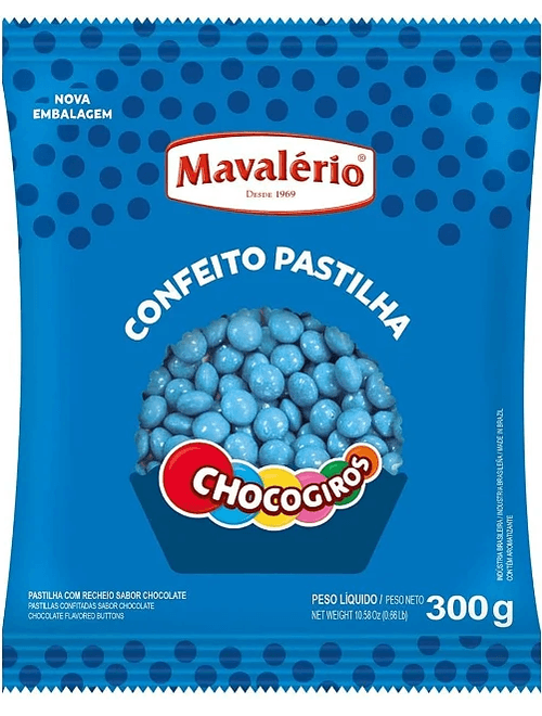 PASTILHA CHOCOGIROS 300G AZUL MAVALERIO