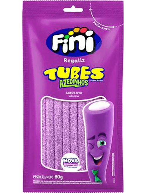 BALA TUBES AZEDINHOS SABOR UVA 80G FINI