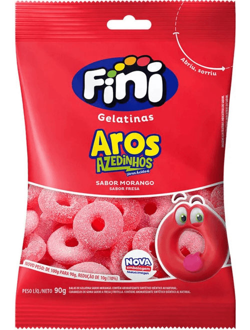 BALA AROS AZEDINHA SABOR MORANGO 90G FINI