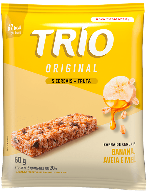 BARRA DE CEREAIS COM BANANA, AVEIA E MEL COM 3 UNIDADES DE 20G CADA TRIO