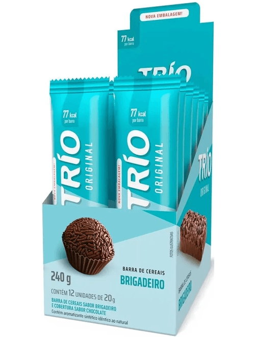 BARRA DE CEREAIS COM BRIGADEIRO E COBERTURA DE CHOCOLATE  COM 12 UNIDADES DE 20G CADA TRIO