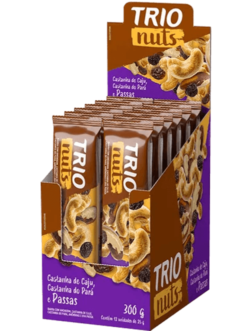 BARRA DE CEREAIS NUTS COM 12 UNIDADES DE 25G CADA TRIO