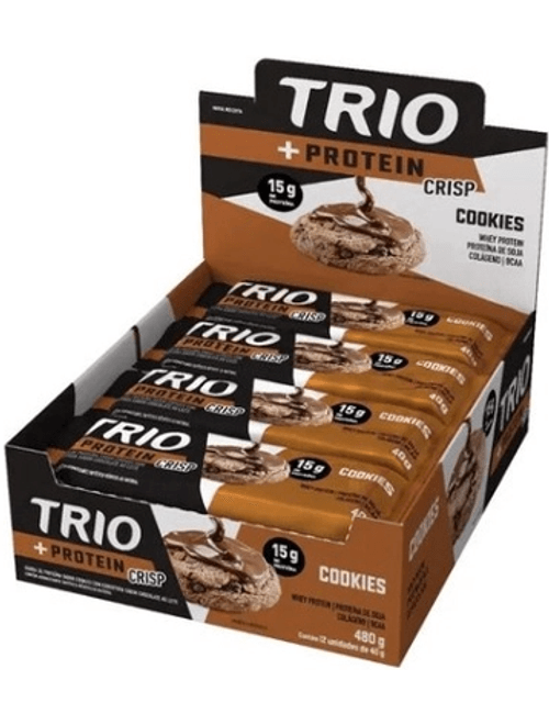 BARRA DE PROTEINA SABOR COOKIES COM COBERTURA DE CHOCOLATE COM 12 UNIDADES DE 40G CADA TRIO
