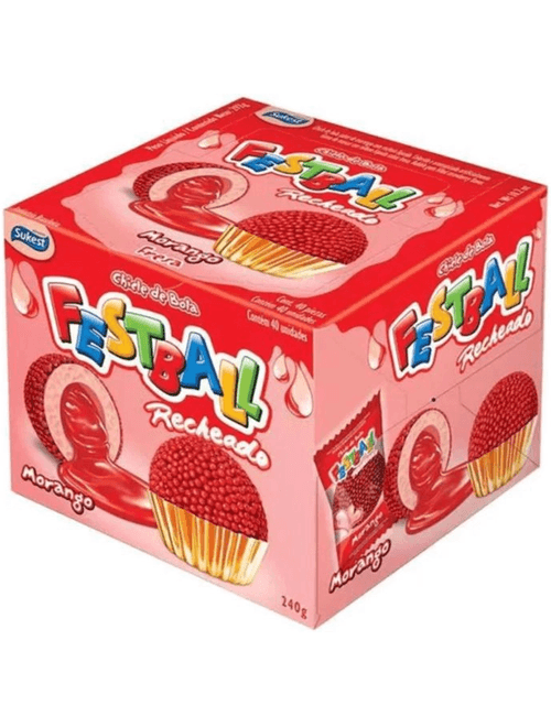 CHICLE BOLA FESTBALL RECHEADO MORANGO 240G SUKEST
