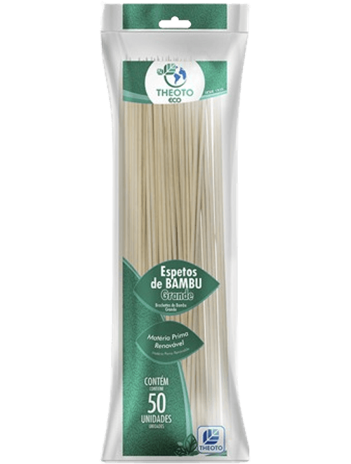 ESPETO GRANDE DE BAMBU 30CM COM 50 UNIDADES THEOTO