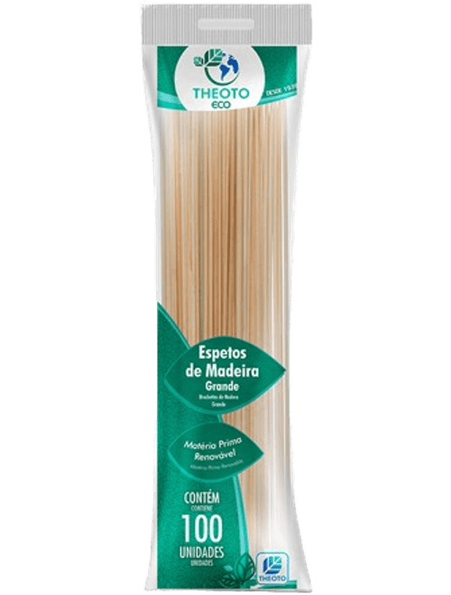 ESPETO GRANDE DE MADEIRA 25CM COM 100 UNIDADES THEOTO
