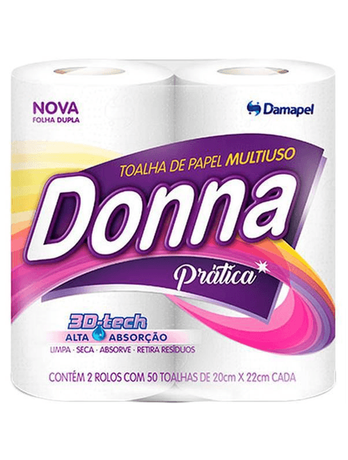 PAPEL TOALHA MULTIUSO DONNA PRATICA CONTEM 2 ROLOR COM 50 TOALHAS