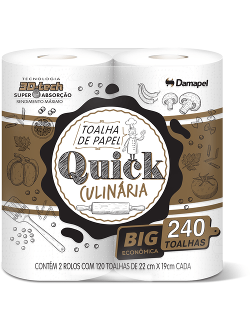 PAPEL TOALHA QUICK CULINARIA CONTEM 2 ROLOR COM 120 TOALHAS