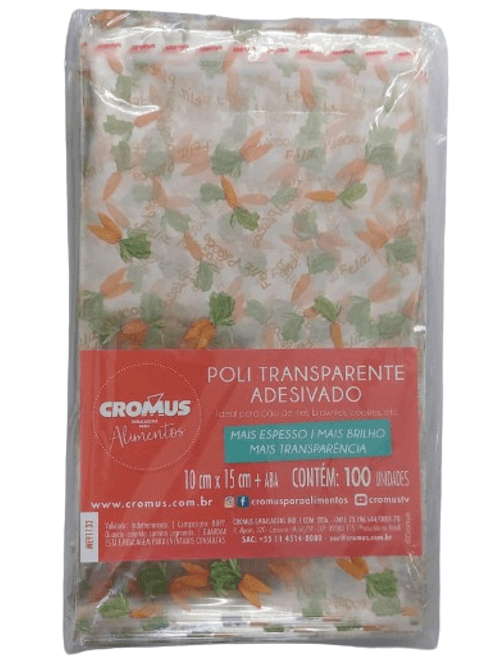 SACO ADESIVADO DECORADO CENOURINHA 10X15+3 ABA COM 100 UNIDADES CROMUS