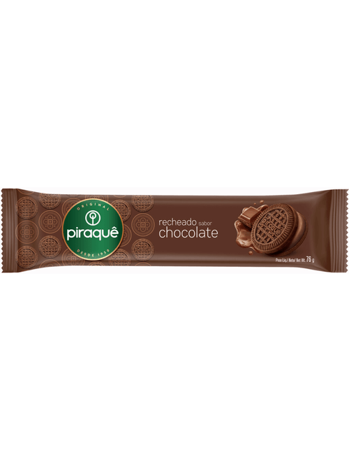 BISCOITO DOCE COM RECHEIO SABOR CHOCOLATE 76G PIRAQUE
