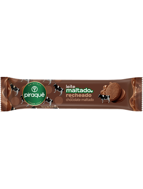 BISCOITO DOCE COM LEITE MALTADO SABOR E RECHEIO SABOR CHOCOLATE MALTADO 85G PIRAQUE