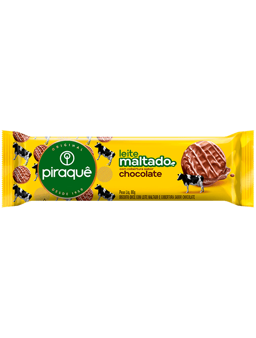 BISCOITO DOCE COM LEITE MALTADO E COBERTURA SABOR CHOCOLATE 80G PIRAQUE