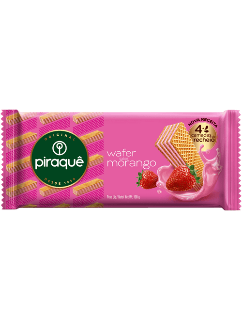BISCOITO WAFER COM RECHEIO SABOR MORANGO 100G PIRAQUE
