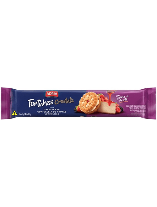 BISCOITO TORTINHAS CROSTATA CHEESECAKE COM GELEIA DE FRUTAS VERMELHAS 80G ADRIA