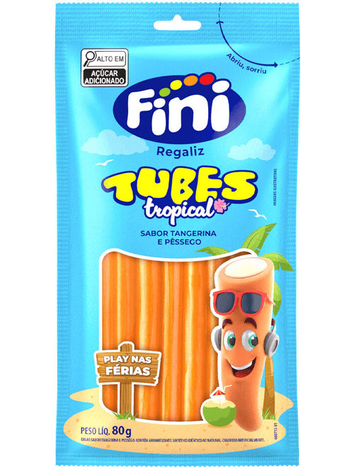 BALA TUBES SABOR TANGERINA E PESSEGO 80G FINI