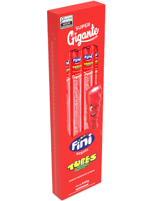 BALA TUBES ACIDO SABOR MORANGO COM 24 UNIDADES DE 27G CADA FINI