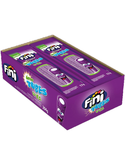 BALA TUBES AZEDINHOS SABOR UVA COM 12 UNIDADES DE 15G CADA FINI