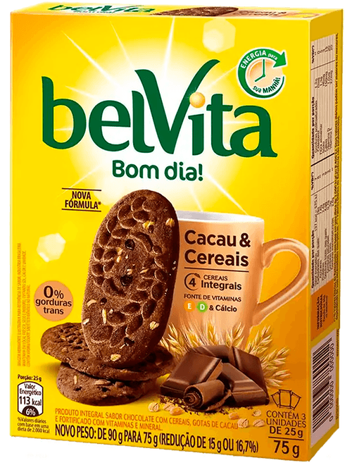 BISCOITO BELVITA CACAU E CEREAIS DISPLAY COM 3 UNIDADES DE 25G CADA