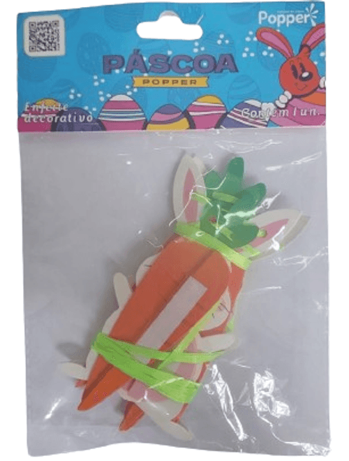 ENFEITE DECORATIVO DE PASCOA CENOURA E COELHO COM 1 UNIDADE POPPER