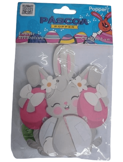 ENFEITE DECORATIVO COELHO E OVO DE PASCOA COM 2 UNIDADES POPPER