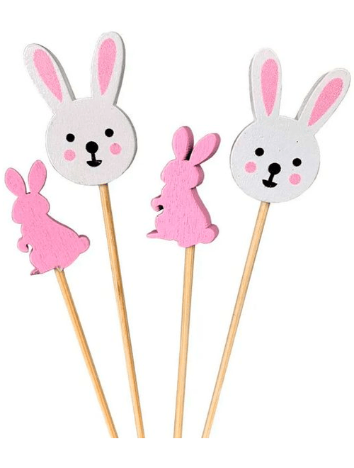 PALITO DE BAMBU PARA PETISCO DE PASCA COELHO ROSA E BRANCO COM 20 UNIDADES SILVER