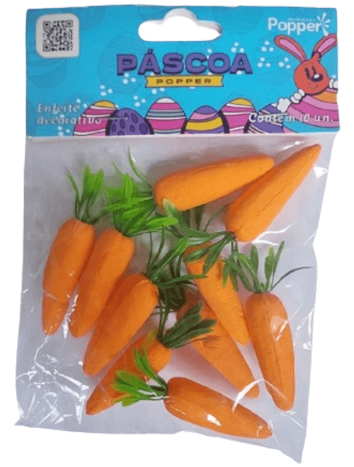 ENFEITE DECORATIVO CENOURA DE PASCOA COM 10 UNIDADES POPPER