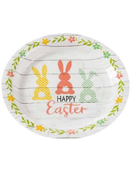 PRATO DE PAPEL COELHINHOS DA PASCOA HAPPY EASTER 18CM COM 10 UNIDADES SILVER FESTAS