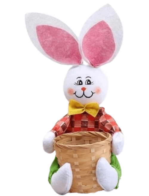 CESTA DE VIME PEQUENA COM COELHO ABRAÇADO 30CM POPPER