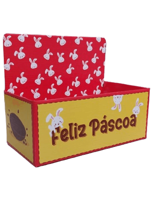 CAIXA DISPLAY FESTA CHOCOLATE FELIZ PASCOA 21CMX9CMX12CM AMARELO E VERMELHO ALBANO
