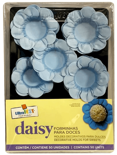 FORMA PARA DOCES  DAISY AZUL CLARO AQUA COM 50 UNIDADES ULTRAFEST