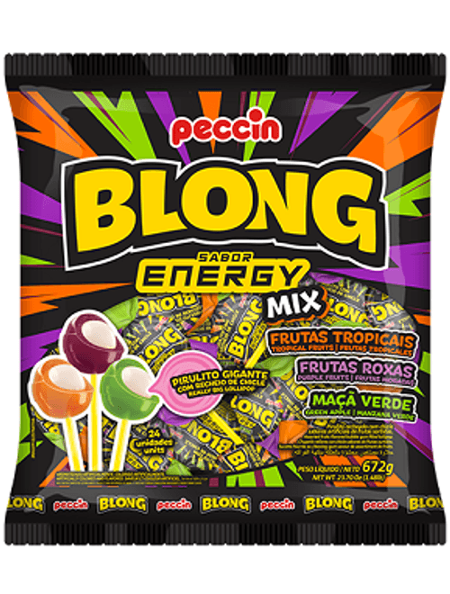 PIRULITO RECHEADO BLONG ENERGY MIX 672G COM 24 UNIDADES PECCIN