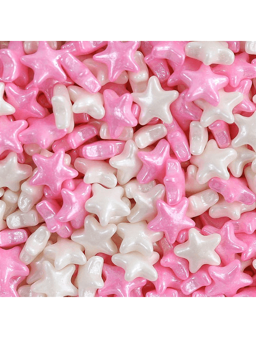 CONFEITO SHAPES ESTRELAS GRANDES ROSA E BRANCO 100G ALLONSY