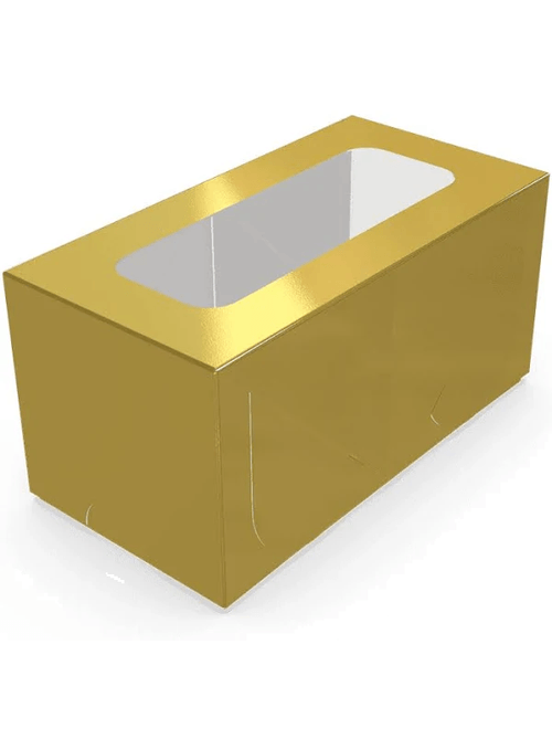 CAIXA LAMINADA COM VISOR 2 DOCES OURO 4CMX8CMX4CM COM 10 UNIDADES IDEIA