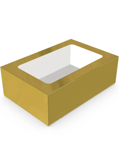 CAIXA LAMINADA COM VISOR 6 DOCES OURO 4CMX12CMX8CM COM 10 UNIDADES IDEIA