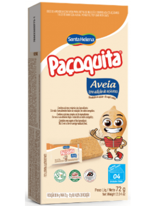 PACOQUITA COM AVEIA 72G COM 4 UNIDADES DE 18G CADA ZERO ACUCARES SANTA HELENA