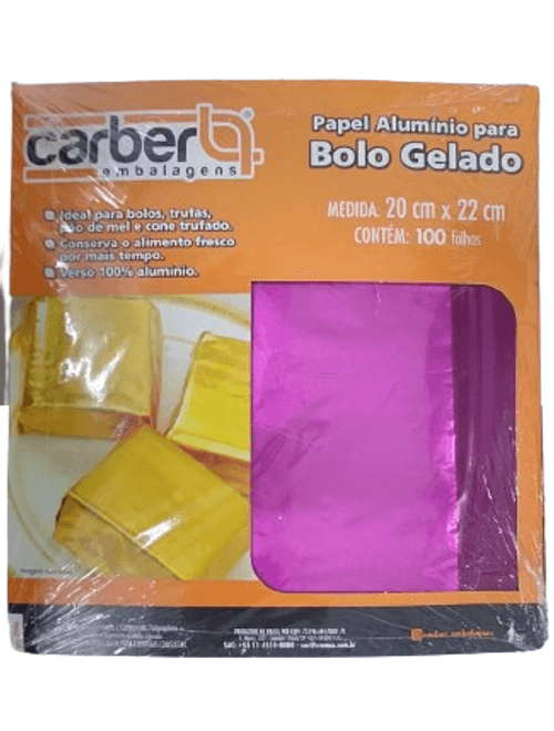 PAPEL ALUMINIO PARA BOLO GELADO PINK 20CMX22CM COM 100 UNIDADES CARBER