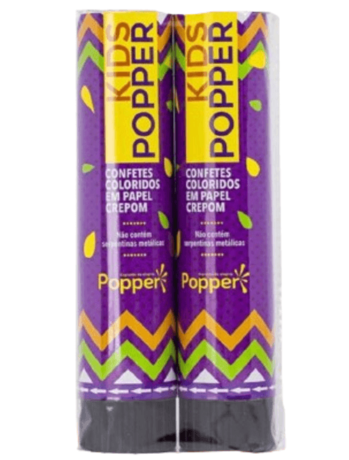 CONFETES COLORIDOS EM PAPEL CREPOM KIDS POPPER COM 2 UNIDADES POPPER