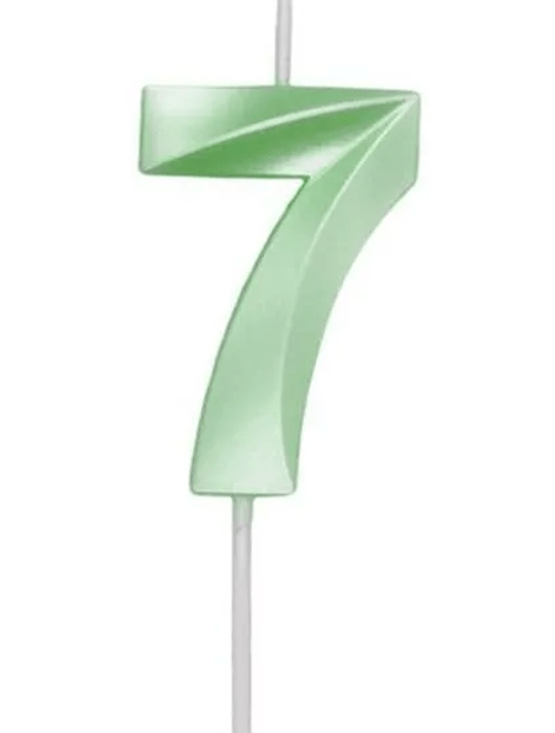 VELA MINI DESIGN VERDE CANDY NUMERO 7 SILVER FESTAS