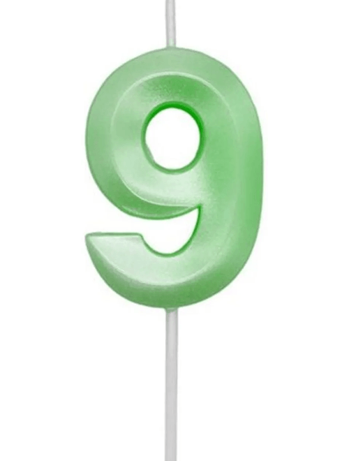 VELA MINI DESIGN VERDE CANDY NUMERO 9 SILVER FESTAS