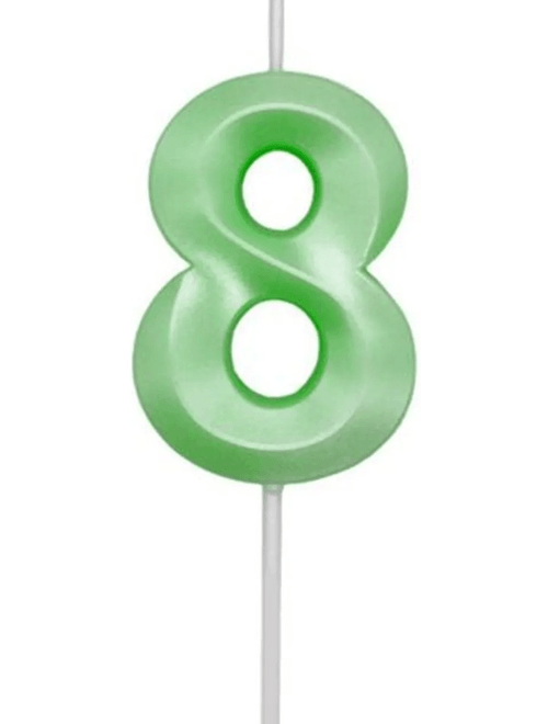 VELA MINI DESIGN VERDE CANDY NUMERO 8 SILVER FESTAS
